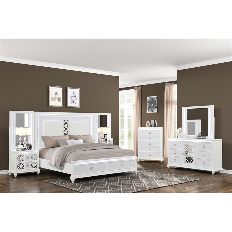 Abigale 2 Drawer Wood Nightstand with Mirror Top in White