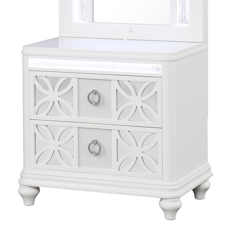 Abigale 2 Drawer Wood Nightstand with Mirror Top in White