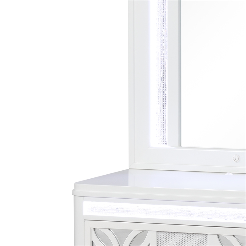 Abigale 2 Drawer Wood Nightstand with Mirror Top in White