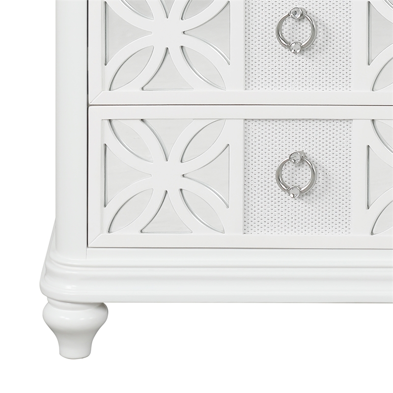 Abigale 2 Drawer Wood Nightstand with Mirror Top in White
