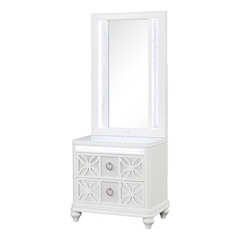 Abigale 2 Drawer Wood Nightstand with Mirror Top in White