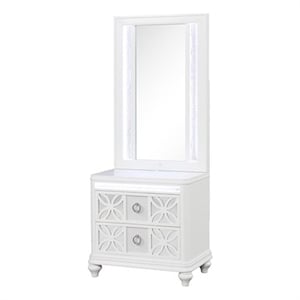 Abigale 2 Drawer Wood Nightstand with Mirror Top in White