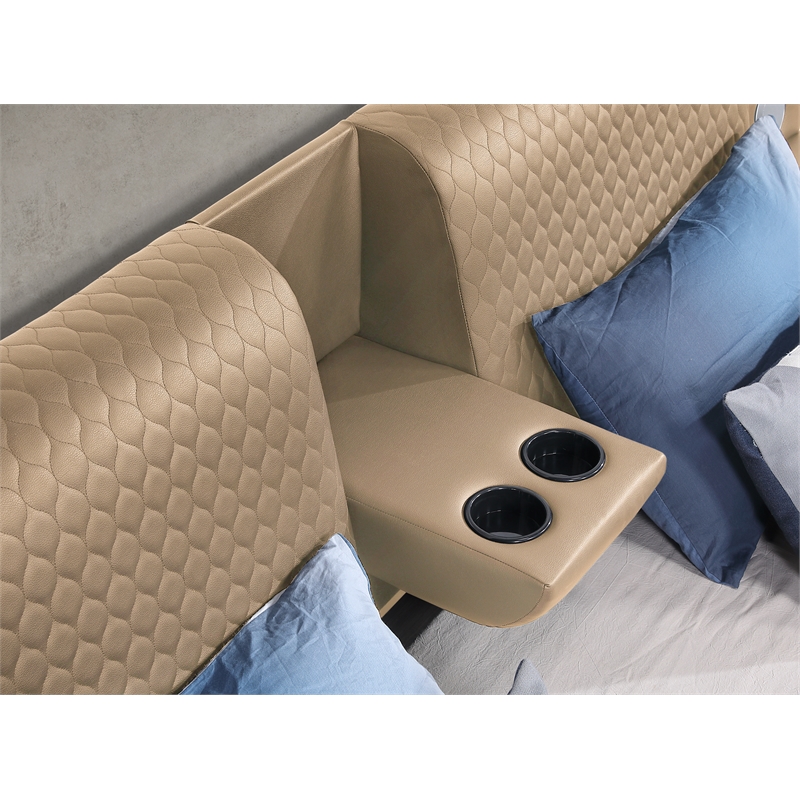 ZOYA Queen Size Bed with Massager Made with Wood and Faux Leather in Caramel