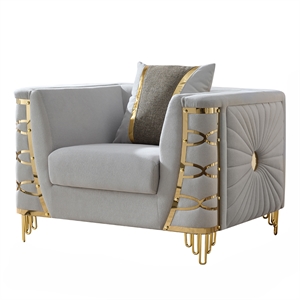CONTESSA Modern Luxe Upholstered Accent Chair in Gray with Gold Frame
