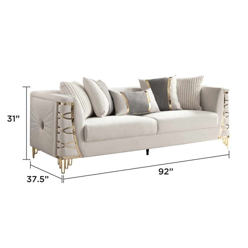 CONTESSA Modern Luxe Upholstered Sofa in Beige Gold Frame Accents