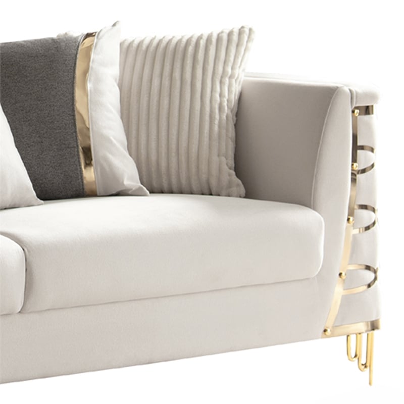 CONTESSA Modern Luxe Upholstered Sofa in Beige Gold Frame Accents