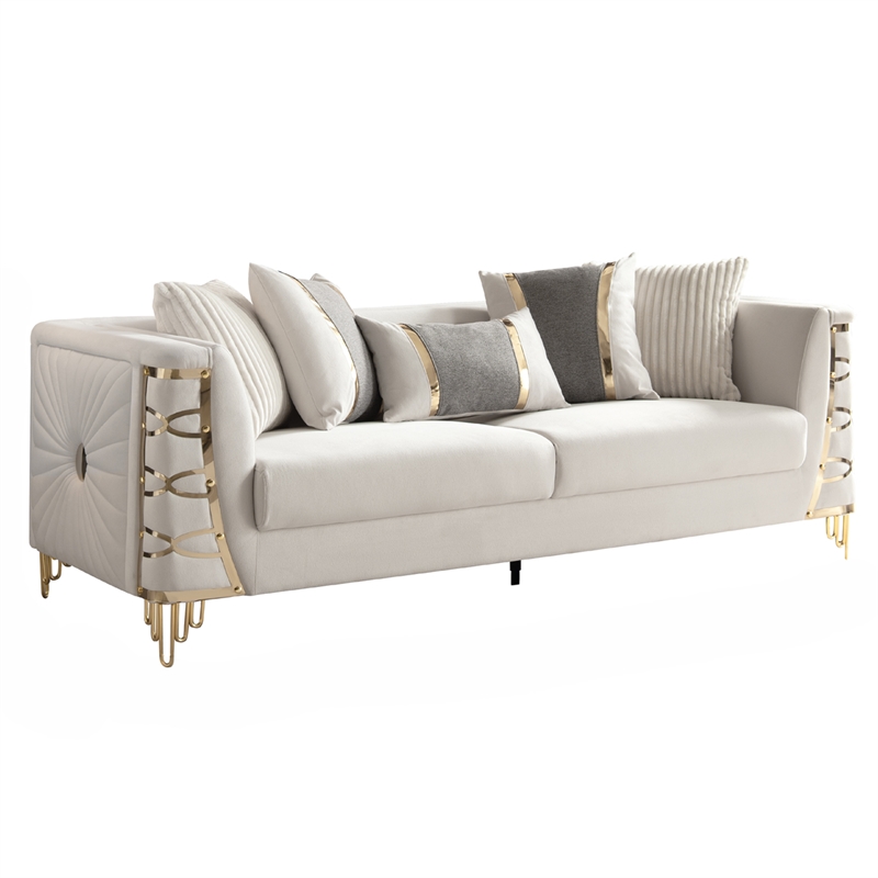 CONTESSA Modern Luxe Upholstered Sofa in Beige Gold Frame Accents