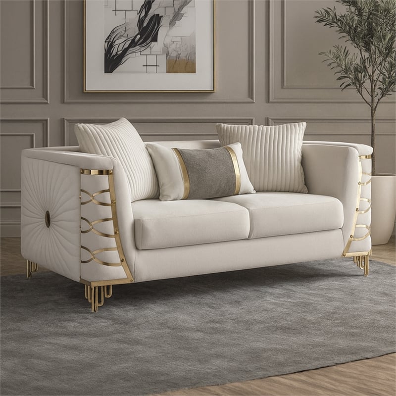 CONTESSA Modern 2 Piece Living Room Set in Beige with Gold Legs