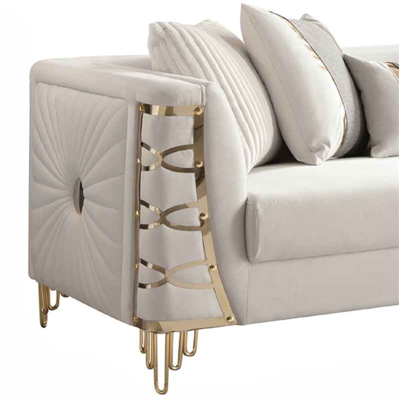 CONTESSA Modern 2 Piece Living Room Set in Beige with Gold Legs