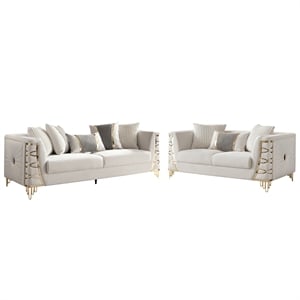 CONTESSA Modern 2 Piece Living Room Set in Beige with Gold Legs