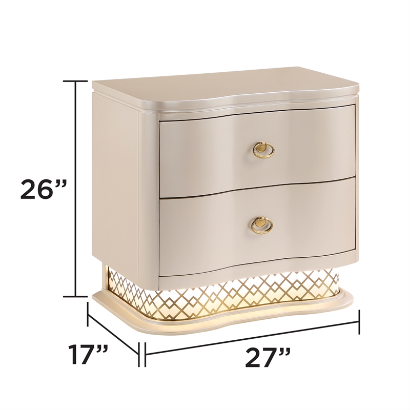 Flora Wood King 4 Piece Bedroom Set Upholstered Headboard Champagne