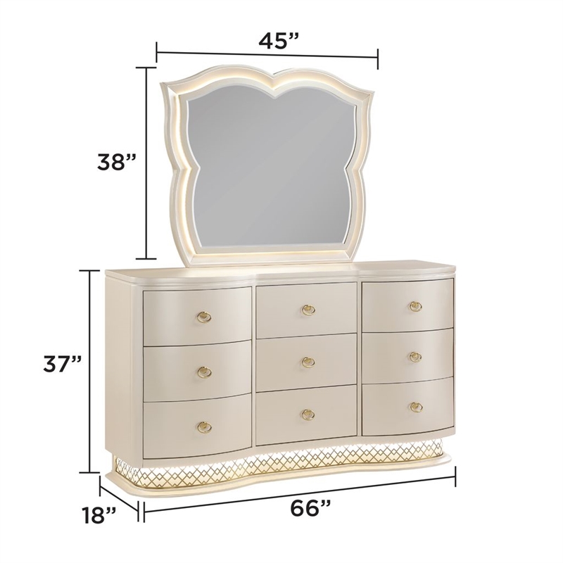 Flora Wood King 4 Piece Bedroom Set Upholstered Headboard Champagne
