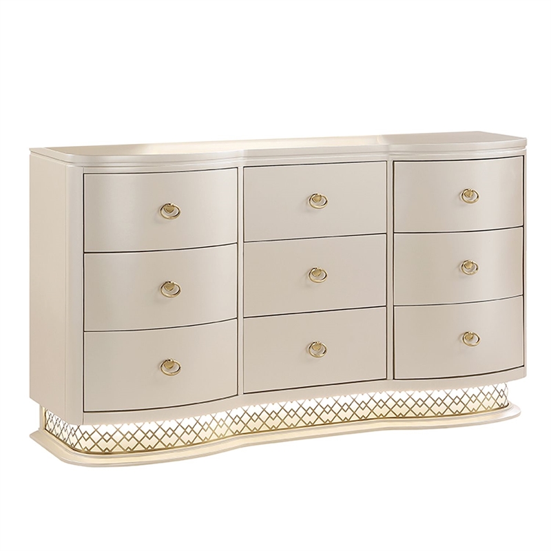 Flora Wood King 4 Piece Bedroom Set Upholstered Headboard Champagne