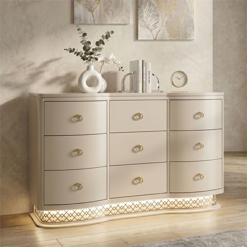 Flora Wood King 4 Piece Bedroom Set Upholstered Headboard Champagne