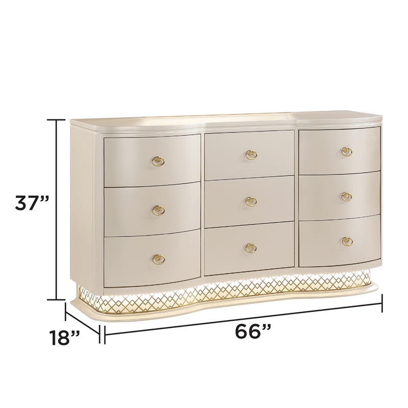 Flora Wood King 4 Piece Bedroom Set Upholstered Headboard Champagne
