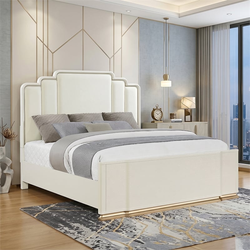 Lexington Modern King Bed with Upholstered Panel Headboard in Beige