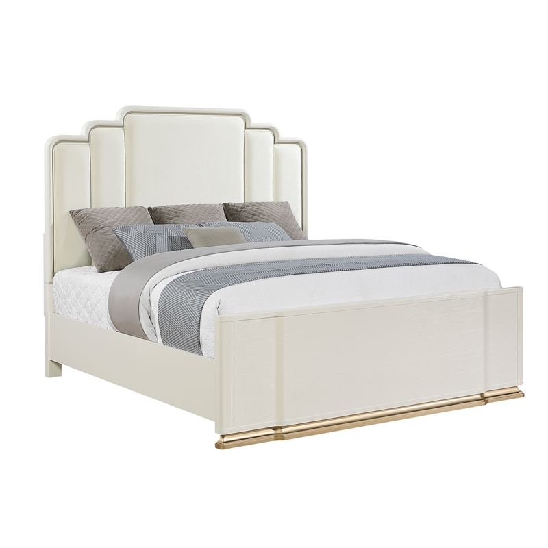Lexington Modern King Bed with Upholstered Panel Headboard in Beige