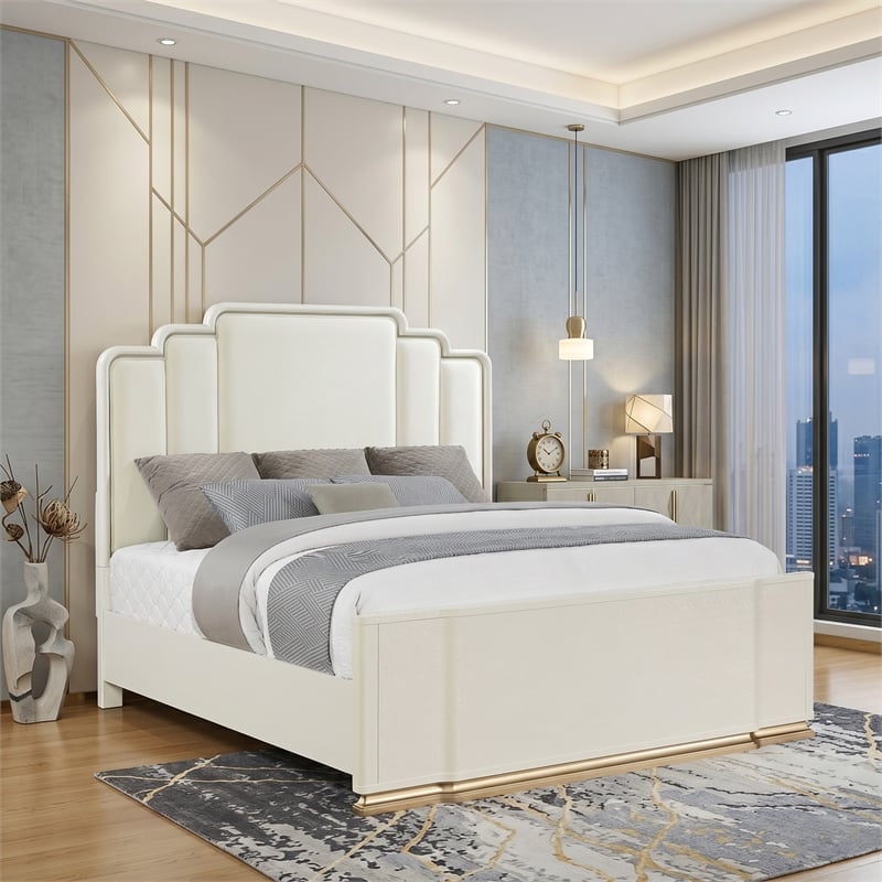 Lexington Modern Queen Bed with Headboard in Beige
