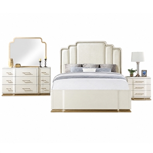 LEXINGTON 4 Piece Queen Modern Bedroom Set with Upholstered Bed in Beige