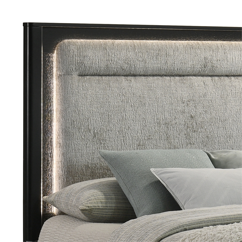 Opel Modern Queen Storage Bed with LED Headboard in Black