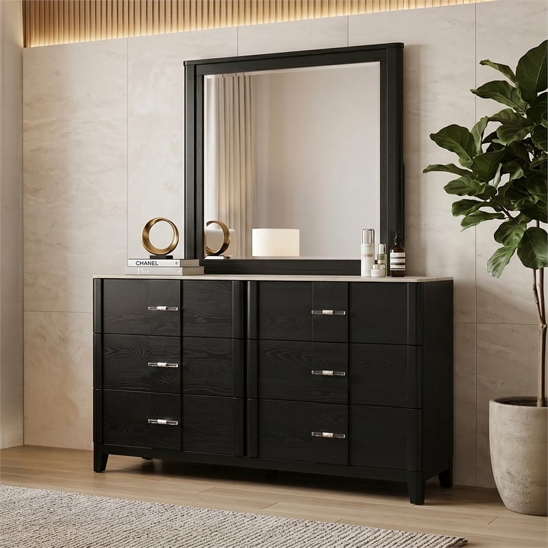 Opel Modern 4 Piece Queen Bedroom Set with Bed Dresser Mirror and Nightstand