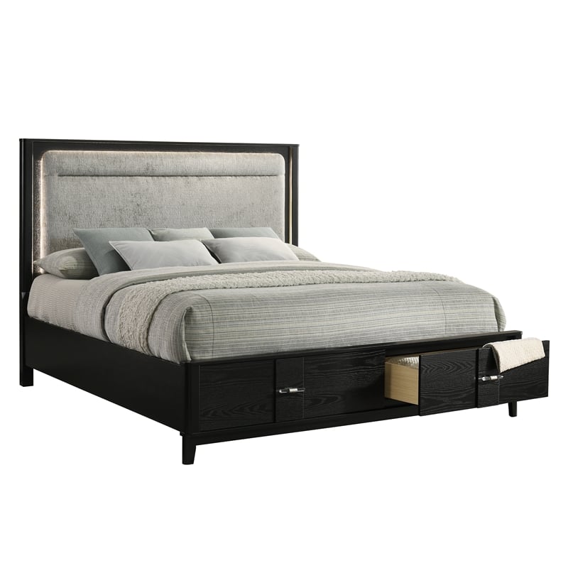 Opel Modern 4 Piece Queen Bedroom Set with Bed Dresser Mirror and Nightstand