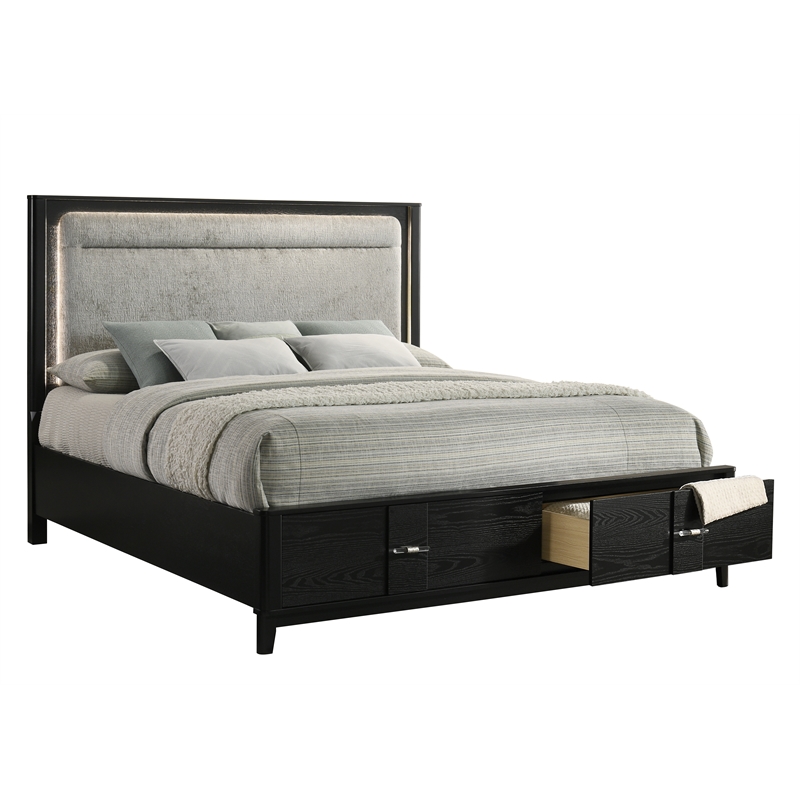 Opel 5 Piece Queen Bedroom Set with Storage Bed Upholstered Headboard and Black