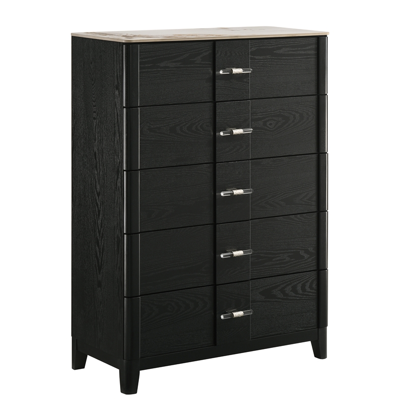 Opel Modern 5Pc King Bedroom Set with Bed Dresser Mirror Chest and Nightstand
