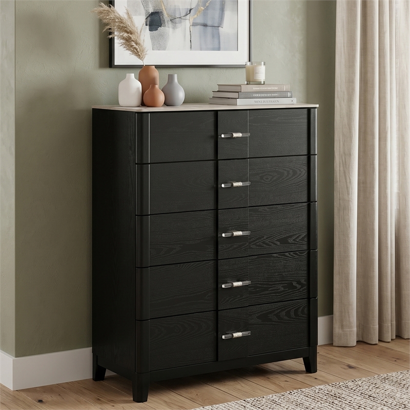 Opel Modern 5Pc King Bedroom Set with Bed Dresser Mirror Chest and Nightstand