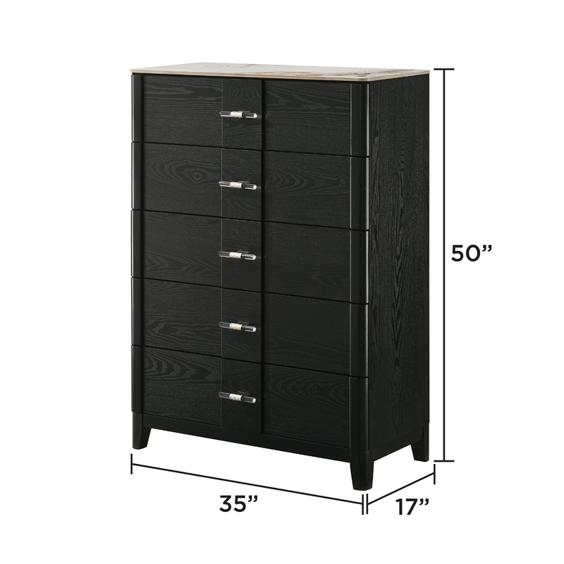 Opel Modern 5Pc King Bedroom Set with Bed Dresser Mirror Chest and Nightstand