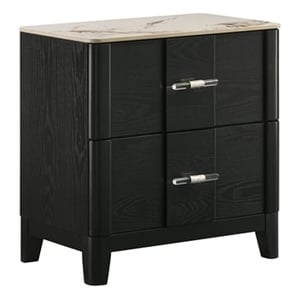 Opel Modern Nightstand with Sintered Stone Top & Smooth Drawer Glides in Black