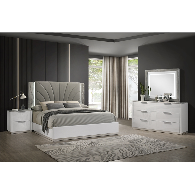 Jazz Modern 4-Pc Queen Bedroom Set in White Lacquer