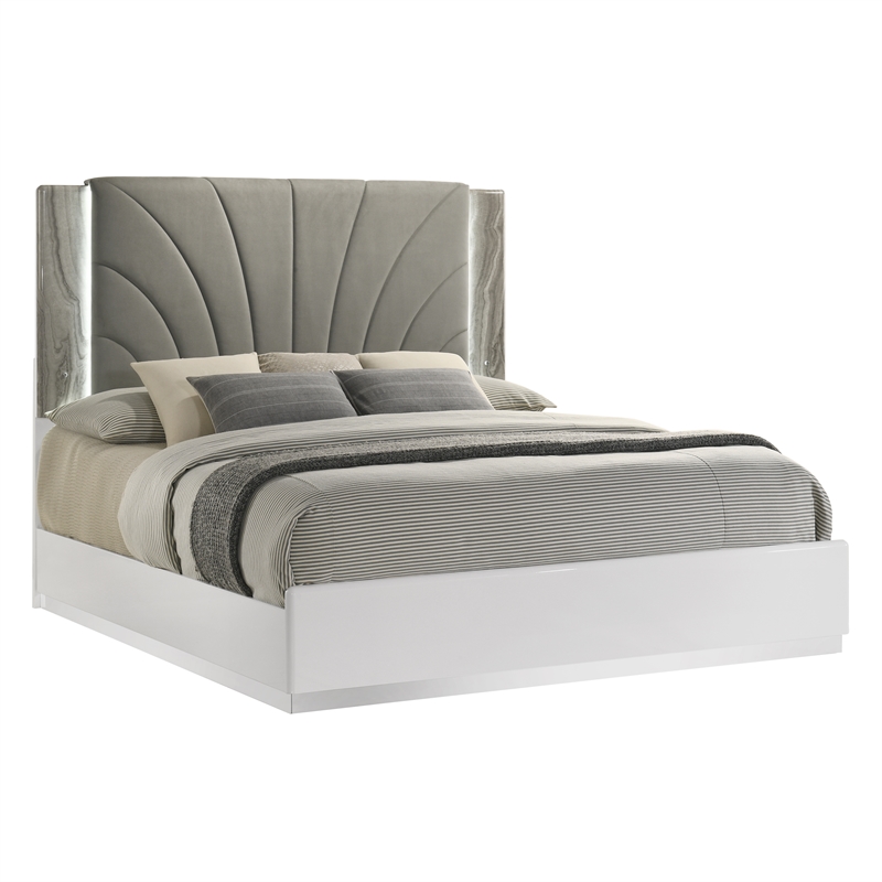 Jazz Modern 4-Pc King Bedroom Set in White Lacquer