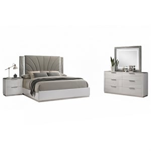 Jazz Modern 4-Pc King Bedroom Set in White Lacquer