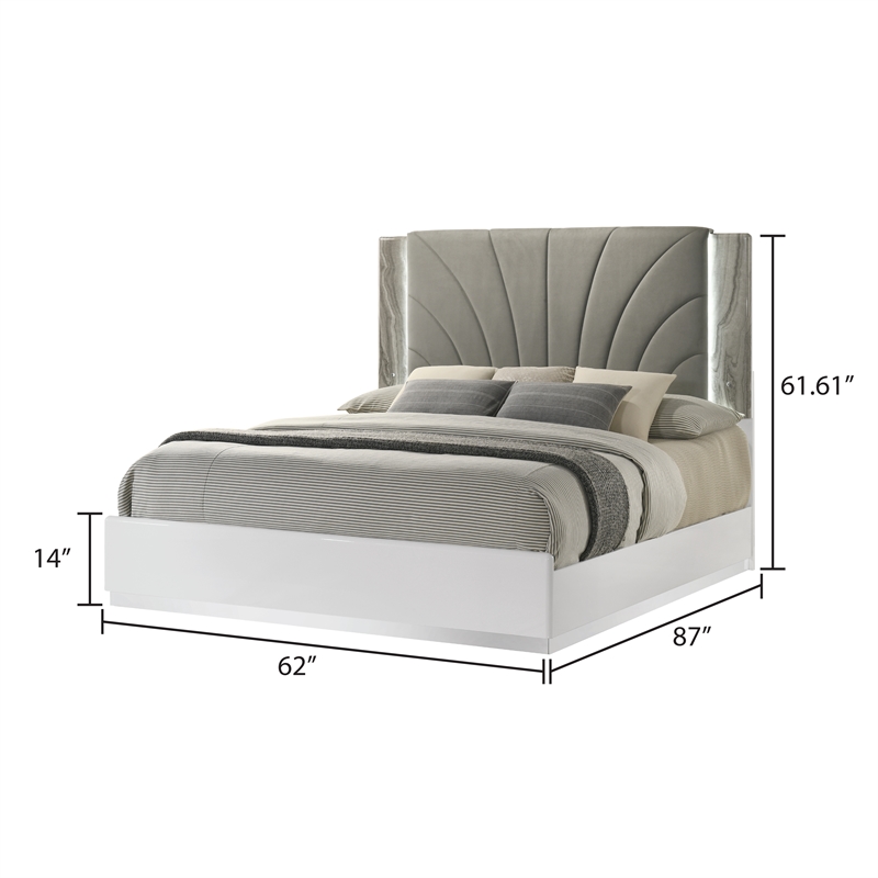 Jazz Modern 5-Pc Queen Bedroom Set in White Lacquer