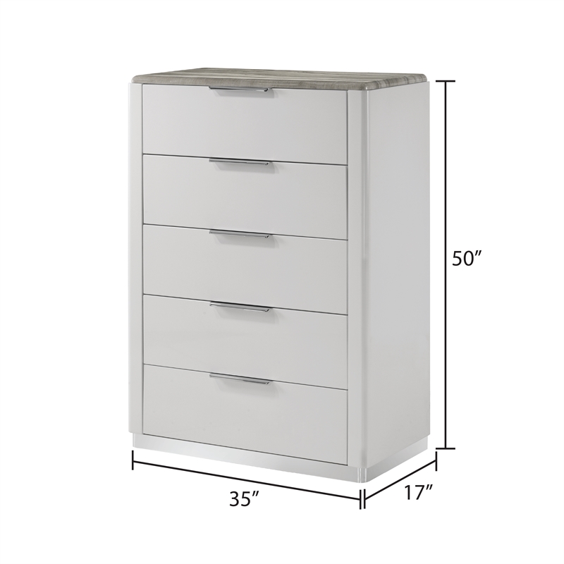 Jazz Modern 5-Pc Queen Bedroom Set in White Lacquer