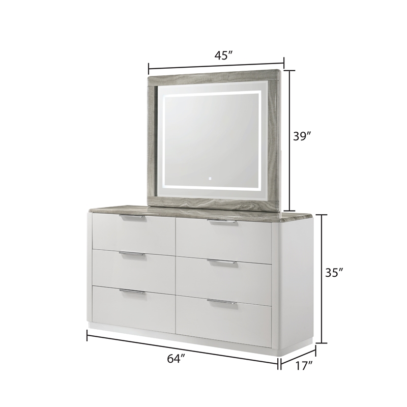 Jazz Modern 5-Pc Queen Bedroom Set in White Lacquer