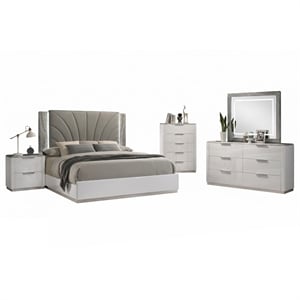 Jazz Modern 5-Pc King Bedroom Set in White Lacquer