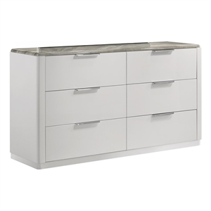 Jazz Contemporary 6 Drawer Dresser with White Lacquer Finish