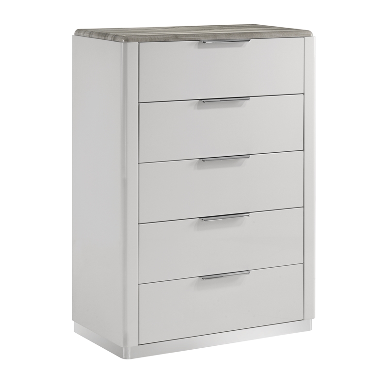 Jazz Contemporary 5 Drawer Chest with White Lacquer Finish