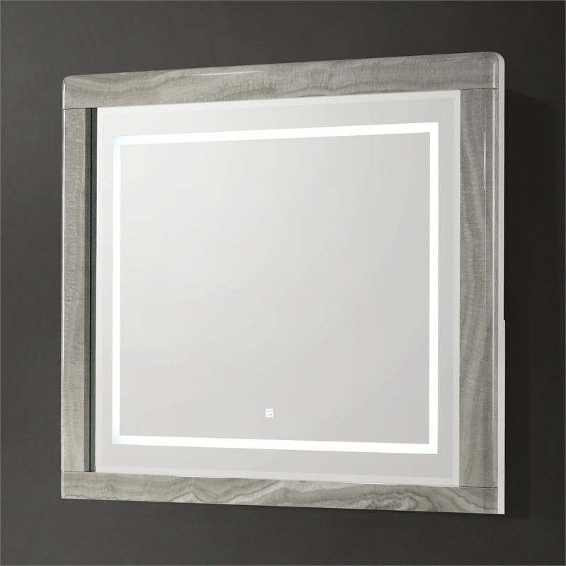 Jazz Contemporary Framed Bedroom Mirror with White Lacquer Finish