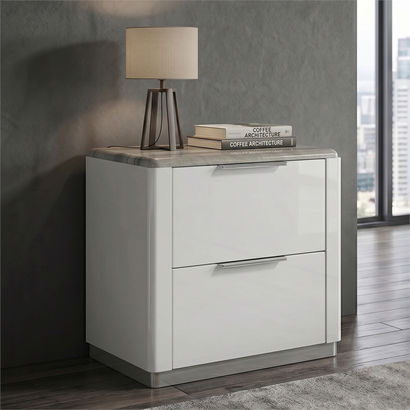 Jazz Modern 2-Drawer Nightstand in White Lacquer