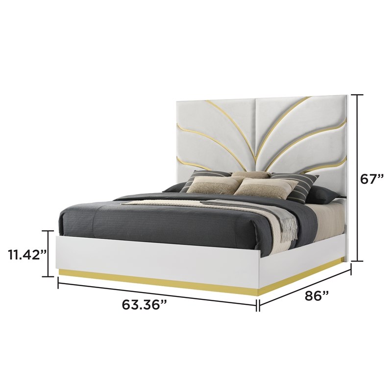 Giovanni Queen Bed in White and Gold Finish