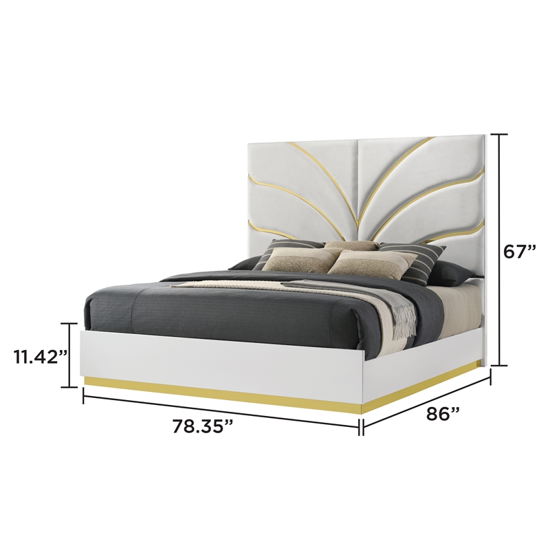 Giovanni King 4Pc Bedroom Set in White and Gold Finish