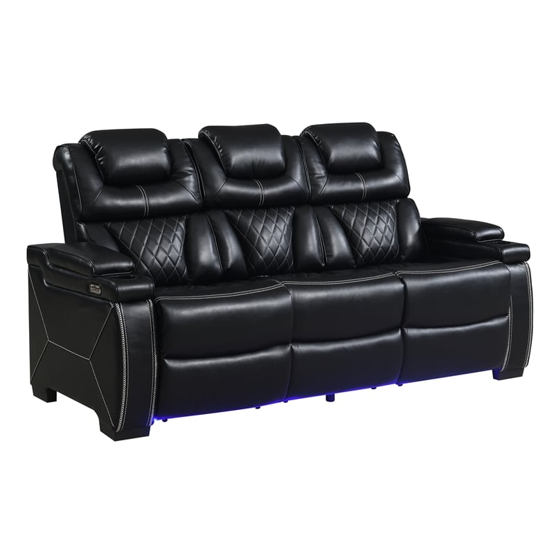 Galaxy Lexus Power Reclining Faux Leather Loveseat w Storage&LED in Black