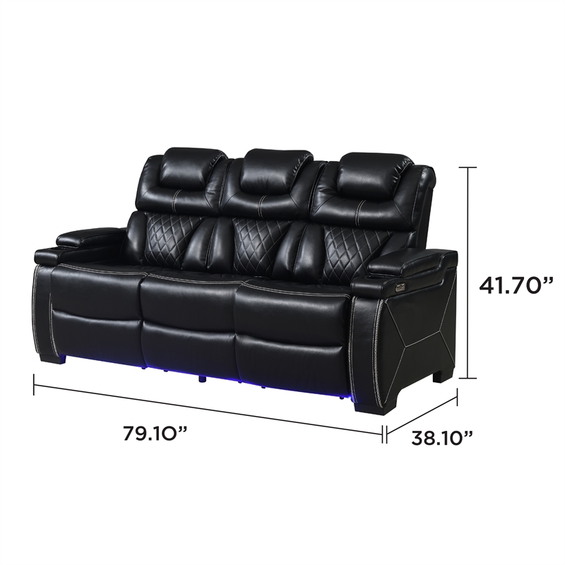 Galaxy Home Lexus Piece Power Reclining Set w Sofa Loveseat&Chair in Black