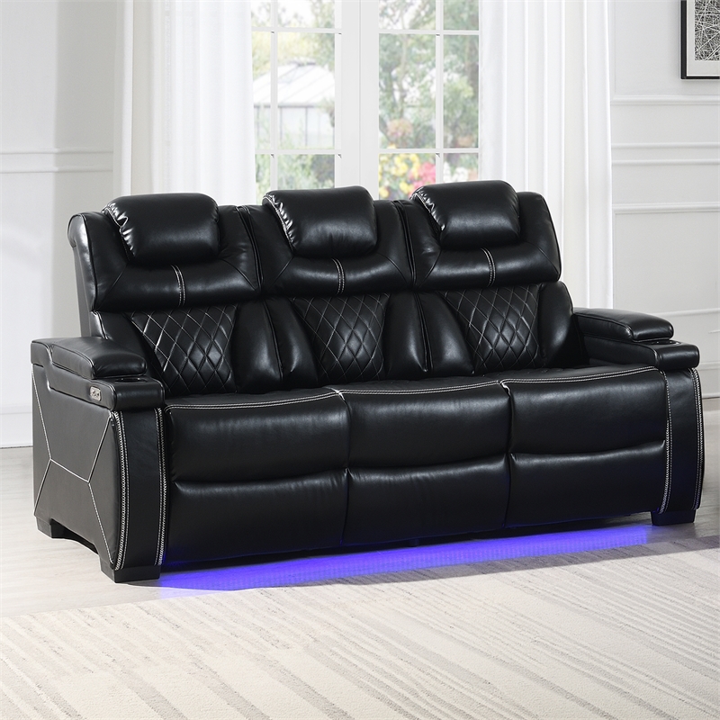 Galaxy Home Lexus Piece Power Reclining Set w Sofa Loveseat&Chair in Black