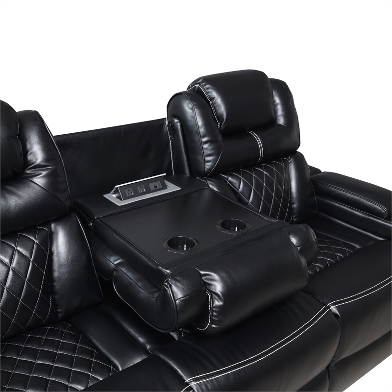 Galaxy Home Lexus Piece Power Reclining Set w Sofa Loveseat&Chair in Black