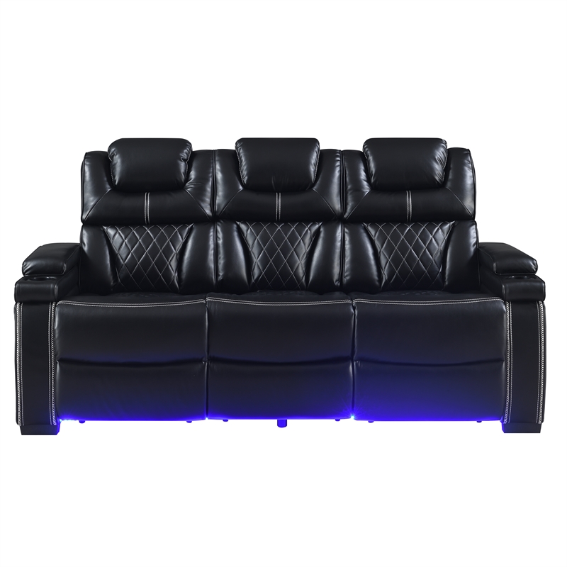 Galaxy Home Lexus Piece Power Reclining Room Set w Sofa&Loveseat in Black