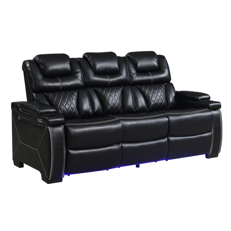 Galaxy Home Lexus Piece Power Reclining Room Set w Sofa&Loveseat in Black